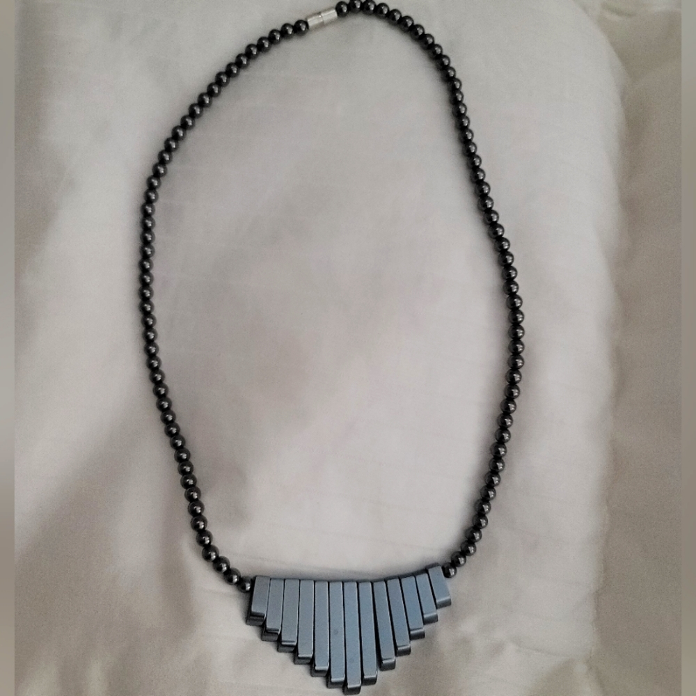 Hematite Necklace with Ship Beads Pendant, Black